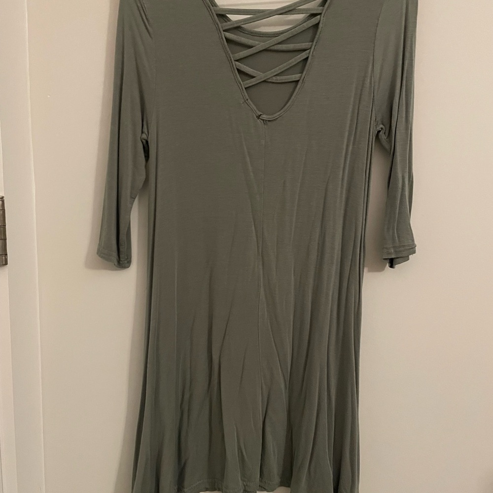 Olive Green Crisscross Back Dress
